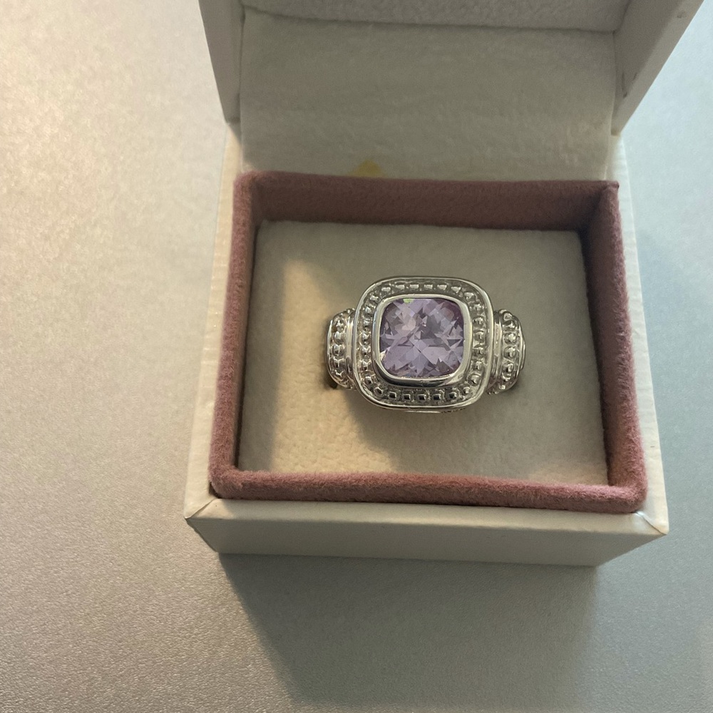 Silver Simulated Amethyst Statement Ring - Size 8… - image 8